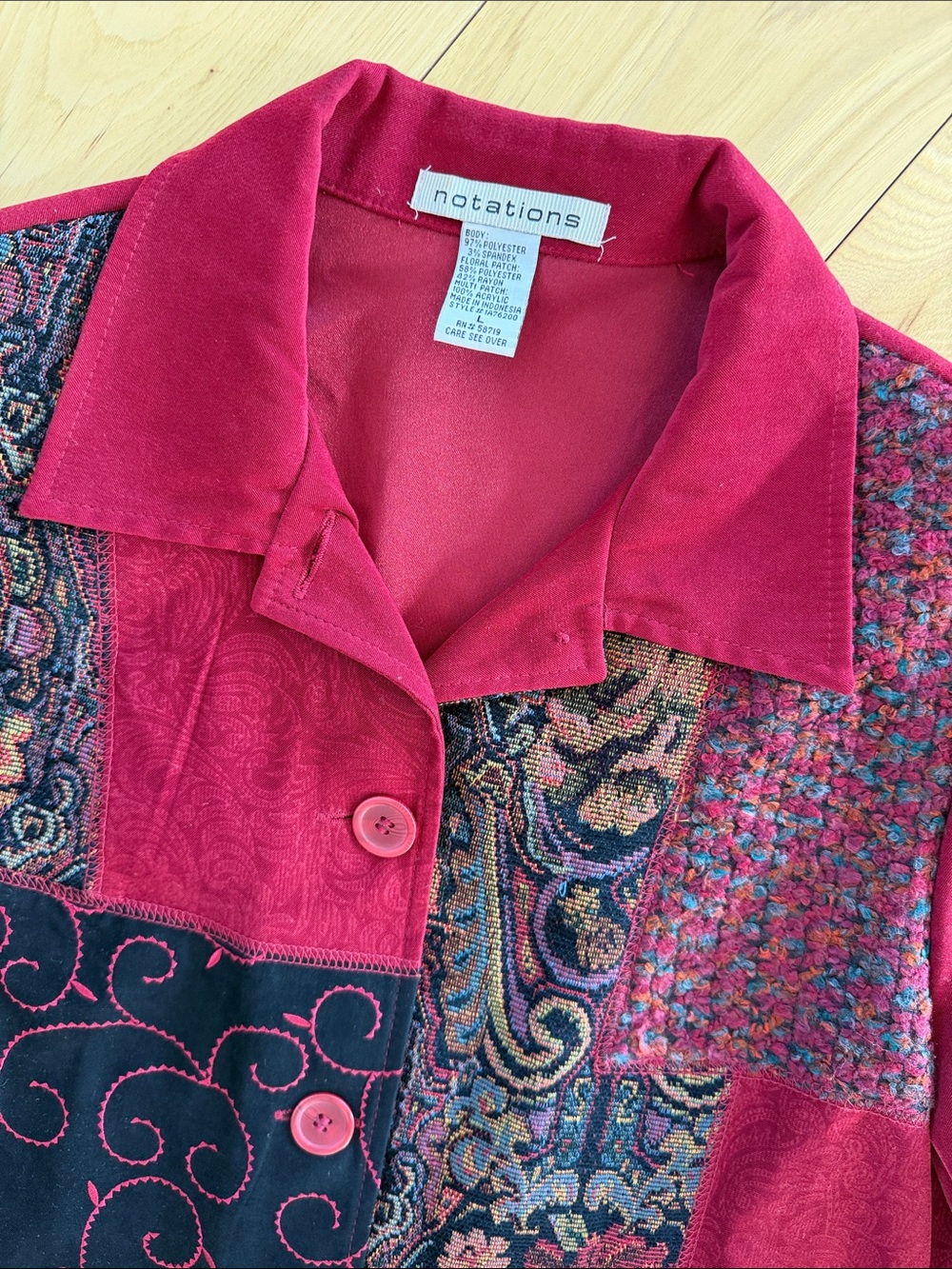 Notations Pattern Red Button Up Blazer Size L - Picture 3 of 3